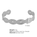 Silver adjustable stainless steel wave weave cuff bracelet with 11mm width and polished finish - Wave Braided Pattern Silver Color (SZ40)