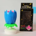 Blue musical lotus birthday candle with rotating petals and black display packaging - Deluxe Double Layer Style / Blue