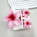 Pink marble plumeria hair clip set featuring one large claw and two small side clips - Pink Set (with Card)
