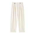 Eleganti pantaloni bianco crema a vita alta e gamba larga con bottoni neri decorativi - S / Bianco latte