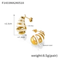 Detailed view of gold titanium steel earrings with white oil drip and 2.3cm dimensions - White (F1433)
