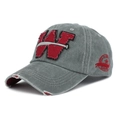 Gorra de béisbol de algodón lavado gris con parche W y bordados de estilo vintage - Talla Única Ajustable / Gris