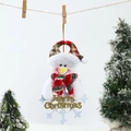 Plush Christmas snowman hanging ornament with red plaid hat and golden Merry Christmas sign - Snowflake Pendant Snowman