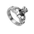 Bague Claddagh en acier inoxydable avec motif de mains, cœur et couronne - US 5 / Argent (03203)