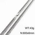Collana a catena barbazzale in acciaio argento larga 6mm e lunga 600mm con moschettone - 6mm x 600mm