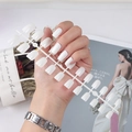 Long square white glossy press-on nails set shown on model for a trendy manicure - White (CFL-02)