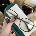 Retro emerald green square frame glasses with rose gold metal temples for women - Emerald Green