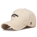 Beige distressed baseball cap with black November Time embroidery and worn brim edge - Light Beige