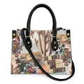 HOWDY Western style large PU tote bag with cowboy print and removable black strap - Beige Print/Western Collage/Black Handle
