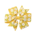 Yellow ribbed ribbon bow hair clip with white daisy print and multi-layer design - Yellow Daisy