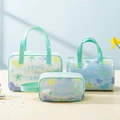 3-piece mint green PVC toiletry set with floral butterfly print for travel organization - Green Butterfly (3-Piece Set)