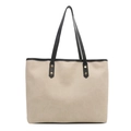 Beigefarbene große PU-Leder Shopper Tasche mit schwarzen Riemen und goldfarbenen Nieten - Gebrochenes Weiß