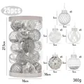 Set mit 25 silber-weißen 5cm Weihnachtskugeln mit Glitzer und geometrischen Mustern verziert - 25 Stück/Eimer / Silber und Weiß