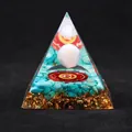 Orgone pyramid with blue turquoise stones, gold foil, and mandala symbol decor - Turquoise White Ball / Small