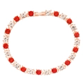 Elegant rose gold tennis bracelet with alternating red and clear zircon crystals - Red 1034
