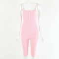 Pink ribbed knit sleeveless bodysuit with front zipper and open back design for women - S / Pink