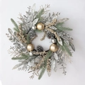 Christmas wreath with gold and silver ornaments, pine cones and beads on white background - European Luxury Gold Silver Leaf Style (H3148)