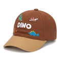 Brown and khaki kids cotton baseball cap with DINO and colorful dinosaur embroidery - 52-54cm / Coffee