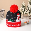 Christmas LED knit hat in red and black featuring snowman and tree patterns with red pompom - One Size / Black Snowman