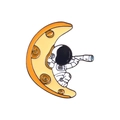Badge émaillé astronaute sur lune orange avec télescope et design créatif en alliage - Astronaute sur la Lune avec Télescope (XZ5473)