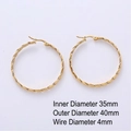 Classic golden braided hoop earrings for women with 40mm outer diameter and click-top closure - Thick Twisted Woven (Style H)