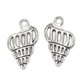 Pair of silver hollow shell pendants with vertical striped texture for DIY jewelry - Hollow Shell (A4-038) / Antique Silver