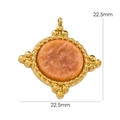 Detail of 22.5mm round orange natural stone pendant with gold beaded diamond frame - 4 Sunstone - Beaded Rhombus