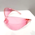 Pink Y2K rimless shield sunglasses with futuristic wraparound frame for sports and fashion - Regular / Pink