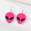 Pink acrylic alien head earrings with black eyes and silver hooks for Halloween style - Rose Red (Silver Hook)