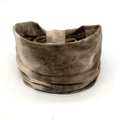 Close-up of wide tan headband with velvet texture and elastic fabric folds - 85-Coffee Velvet