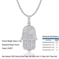 Hamsa hand pendant in S925 sterling silver set with 2.842ct round moissanite stones - Hamsa Hand 9.6g