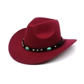 Dettaglio cappello in lana bordeaux con fascia nera decorata con turchesi e borchie - M (56-58cm) / Borgogna