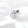 Silver Saturn cartilage stud with light blue cubic zirconia on white silk - Single Piece / White