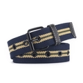 Unisex blauer Stoffgürtel mit gelben Streifen und schwarzer Metallschnalle auf Weiß - 120cmx3.8cm / Marine Gestreift
