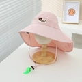 Pink kids sun hat featuring a wide brim, neck flap, and adjustable whistle chin strap - 52-54cm 3-8 Years / Pink