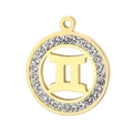 Colgante del signo Géminis en acero inoxidable dorado con cristales brillantes - Géminis(KLJ3550-Z) / Dorado