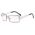Y2K rimless square sunglasses with tea brown lenses and gold hollow metal temples - Silver Frame Mirrored Lens