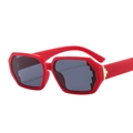 Irregular small frame sunglasses in bright red with dark grey lenses and gold accents - C3 Red Frame Grey Lens