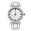 Minimalist white watch with 2D cartoon artistic lines and hexagonal bezel design - White