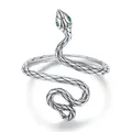 Elegante anello a serpente in argento sterling S925 con occhi in zircone verde e squame - Stile Serpente
