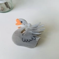 Close-up of marble acetate swan hair claw clip with rhinestones and pearl details - New Pearl Grey Swan