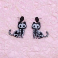 Fashionable Halloween acrylic cat skeleton earrings in black and white finish - Skeleton Cat