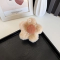 Sweet plush flower hair claw clip in beige and orange for autumn and winter - Camel