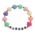Detail of colorful acrylic heart beads bracelet featuring SISTER letter beads - Heart Shape - SISTER