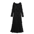 Elegant black long sleeve maxi dress with textured fabric and 3D floral details - XS / Black