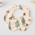 Floral cotton gauze baby bib with forest animal print and snap button closure - Gauze Flower Wrap - Nordic Forest