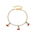 Golden alloy anklet with red crystal cherry charms and sparkling rhinestone tassels - Rhinestone Cherry Style (S400) / KC Gold