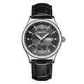 Men's silver quartz watch with black textured dial and black crocodile leather strap - Silver Case Black Dial Black Leather Strap