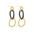 Orecchini a triplo cerchio in argento S925 con texture martellata oro e nero - Con Tappi in Argento / Nero + Oro 18K