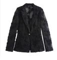 Dettaglio del blazer in pizzo nero trasparente con fiori 3D e paillette scintillanti - XS / Tops